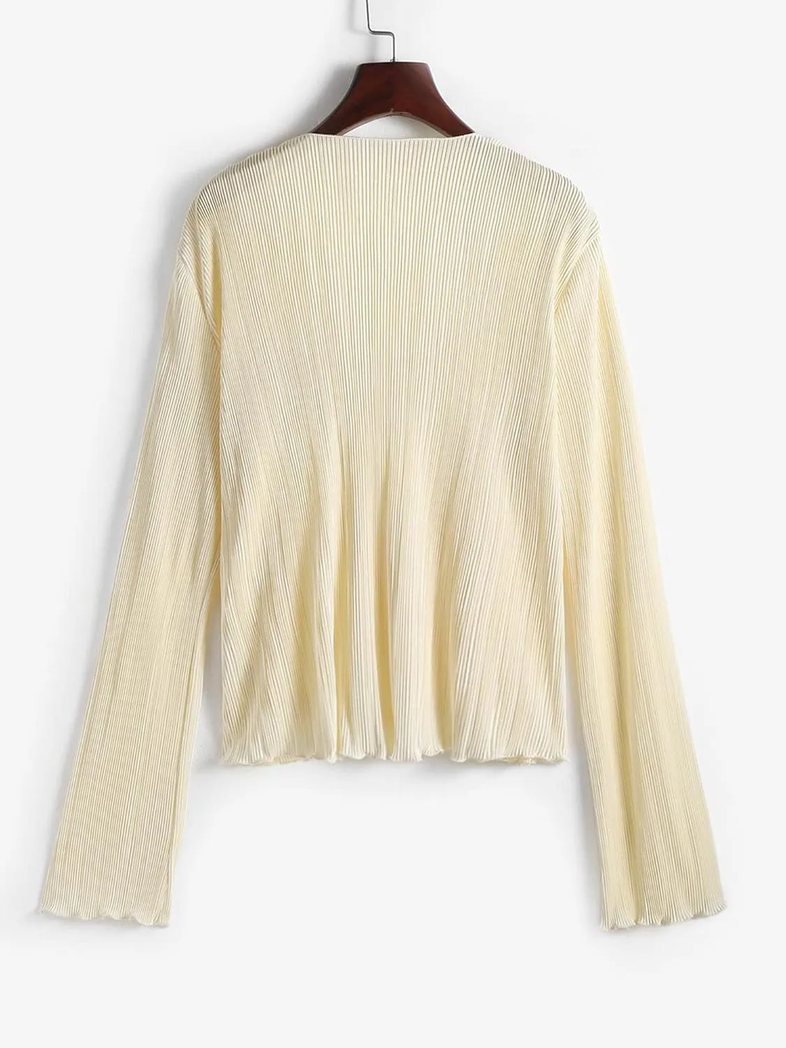 ZAFUL Women's Deep V Neck Tie Front Top Flare Sleeve Plisse Pleated Blouse Shirt Top Y2k Vintage Streetwear