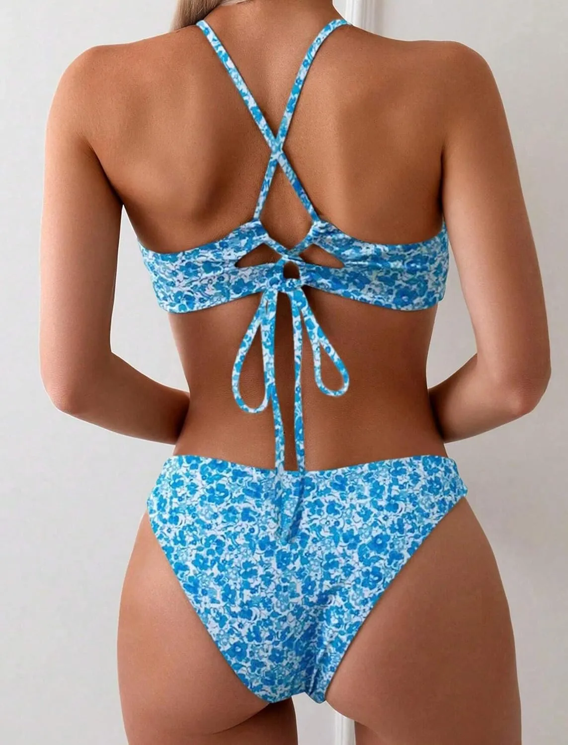 ZAFUL Women's Two-Piece Scoop Neck Bikini Crop Top Criss Cross Push Up Bikini Set Tanks Top Bathing Suit