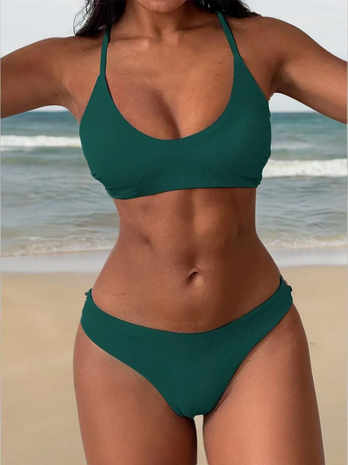 ZAFUL Women's Two-Piece Scoop Neck Bikini Crop Top Criss Cross Push Up Bikini Set Tanks Top Bathing Suit