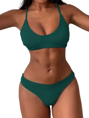 ZAFUL Women's Two-Piece Scoop Neck Bikini Crop Top Criss Cross Push Up Bikini Set Tanks Top Bathing Suit
