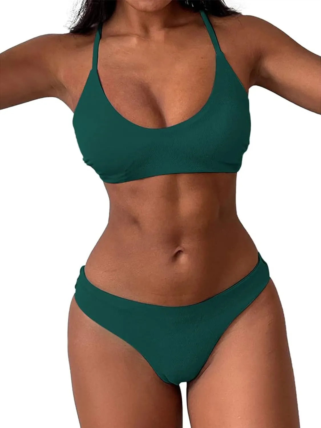 ZAFUL Women's Two-Piece Scoop Neck Bikini Crop Top Criss Cross Push Up Bikini Set Tanks Top Bathing Suit