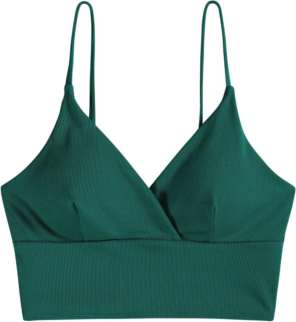 ZAFUL Women's V Neck Tankini Top Ribbed Adjustable Spaghetti Straps Bikini Top Bathing Suit Swim Tops