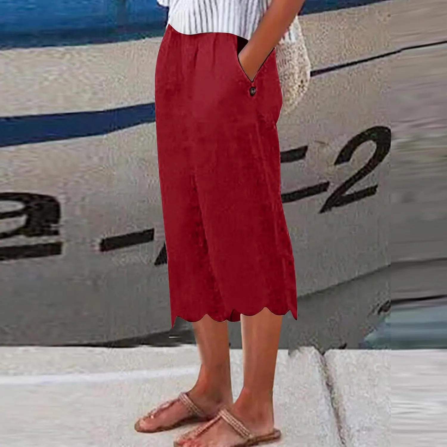 ZDRZK High Waisted Linen Pants for Women Summer 2023 Casual Wide Leg Pants with Pockets Loose Comfy Cropped Lounge Trousers