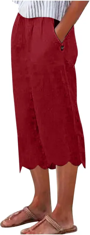 ZDRZK High Waisted Linen Pants for Women Summer 2023 Casual Wide Leg Pants with Pockets Loose Comfy Cropped Lounge Trousers