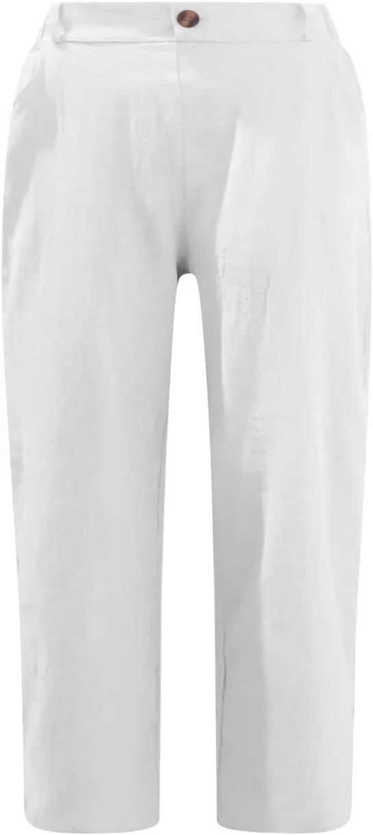 ZDRZK Summer Pants for Women 2023 Trendy High Waist Wide Leg Linen Capri Pant Loose Comfy Capris Trousers with Pockets