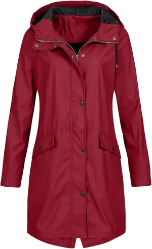 ZYXTIM Women's Oversize Raincoat Waterproof Lightweight Hooded Rain Jacket Loose Warm Winderbreaker Rain Slicker Trench Coat